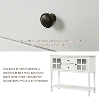 Sideboard Console Table With Bottom Shelf, Farmhouse Wood/Glass Buffet Storage Cabinet Living
