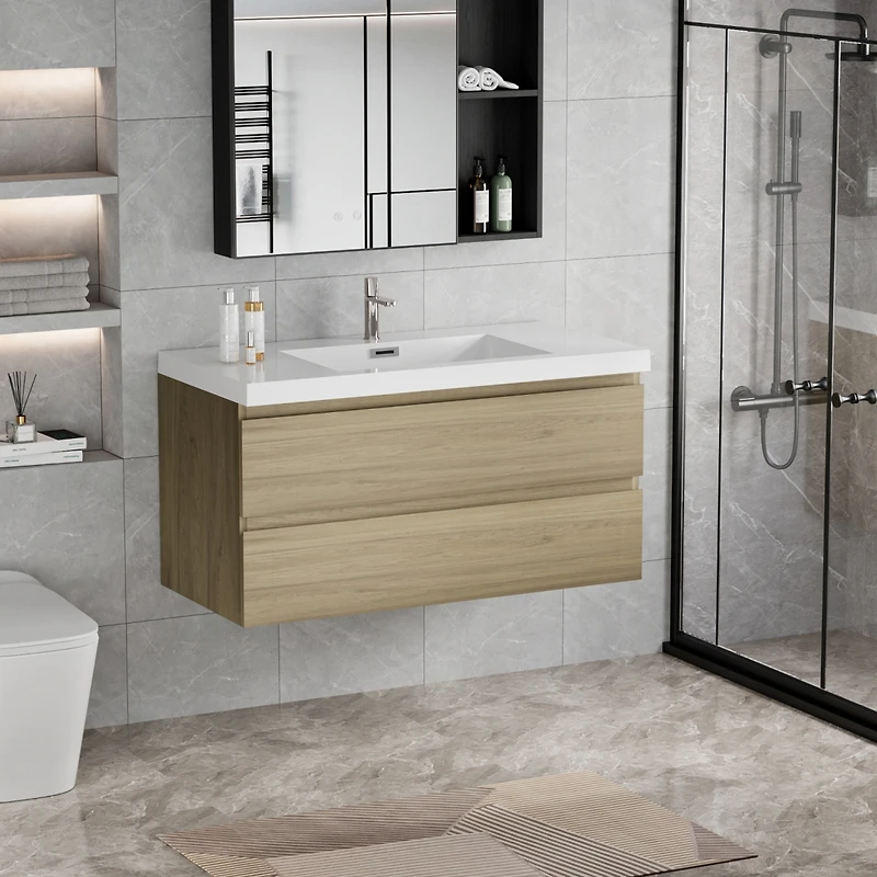 42" Wall-Mounted Vanity with Resin Sink & Drawers