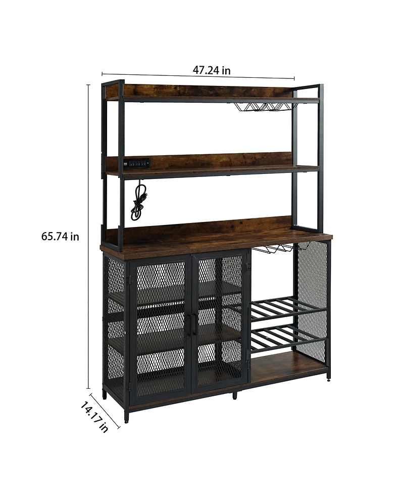Streamdale Industrial Coffee Bar Cabinet with Led Lights and Power Outlet