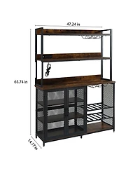 Streamdale Industrial Coffee Bar Cabinet with Led Lights and Power Outlet