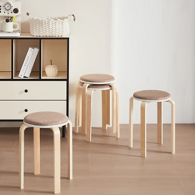 Streamdale Set of 4 Stackable Wood Stools for Dining, Kitchen, Classroom (Coffee)