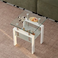 Streamdale Tempered Glass End Table, 2-Tier Storage, Living Room Side Table