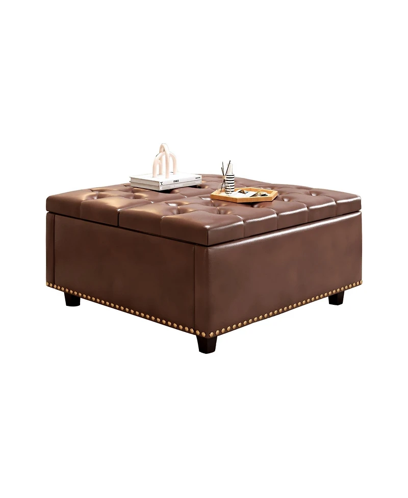 Streamdale Pu Leather Oversized Storage Ottoman with Nailhead Trim