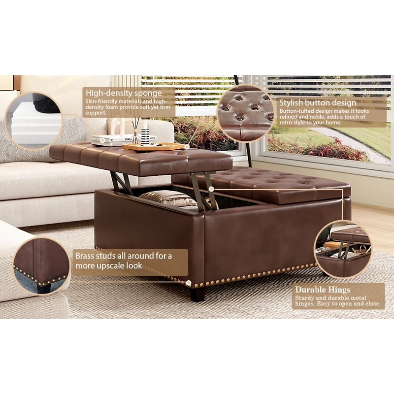 Streamdale Pu Leather Oversized Storage Ottoman with Nailhead Trim