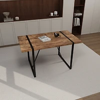 Streamdale Industrial Dark Wood Dining Table for 4-6, Mdf Top, Metal Legs