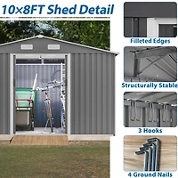 10x8FT Outdoor Storage Shed with Metal Base & Lockable Doors