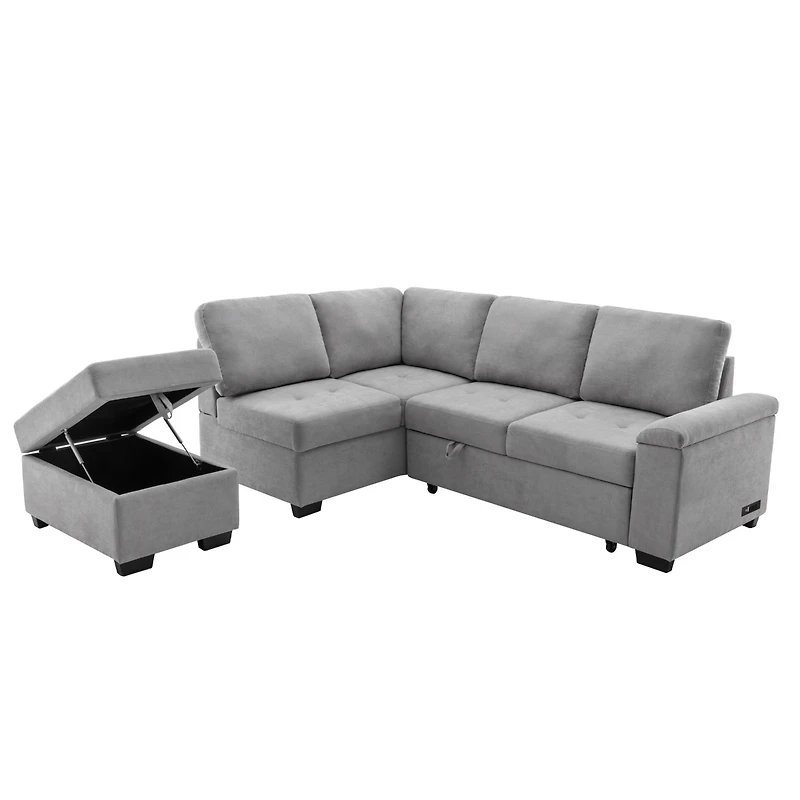 Simplie Fun L-Shaped Sleeper Sectional Sofa with Usb Charge