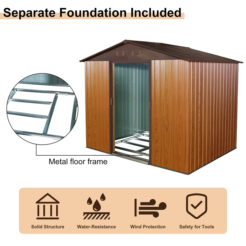 8FT x 6FT Outdoor Metal Storage Shed with Floor Base