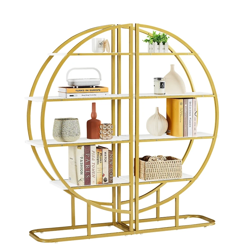Streamdale Furniture 4 Tiers Home Office Open Bookshelf, Round Shaped, Different Placement Ways, Mdf Board, Metal Frame