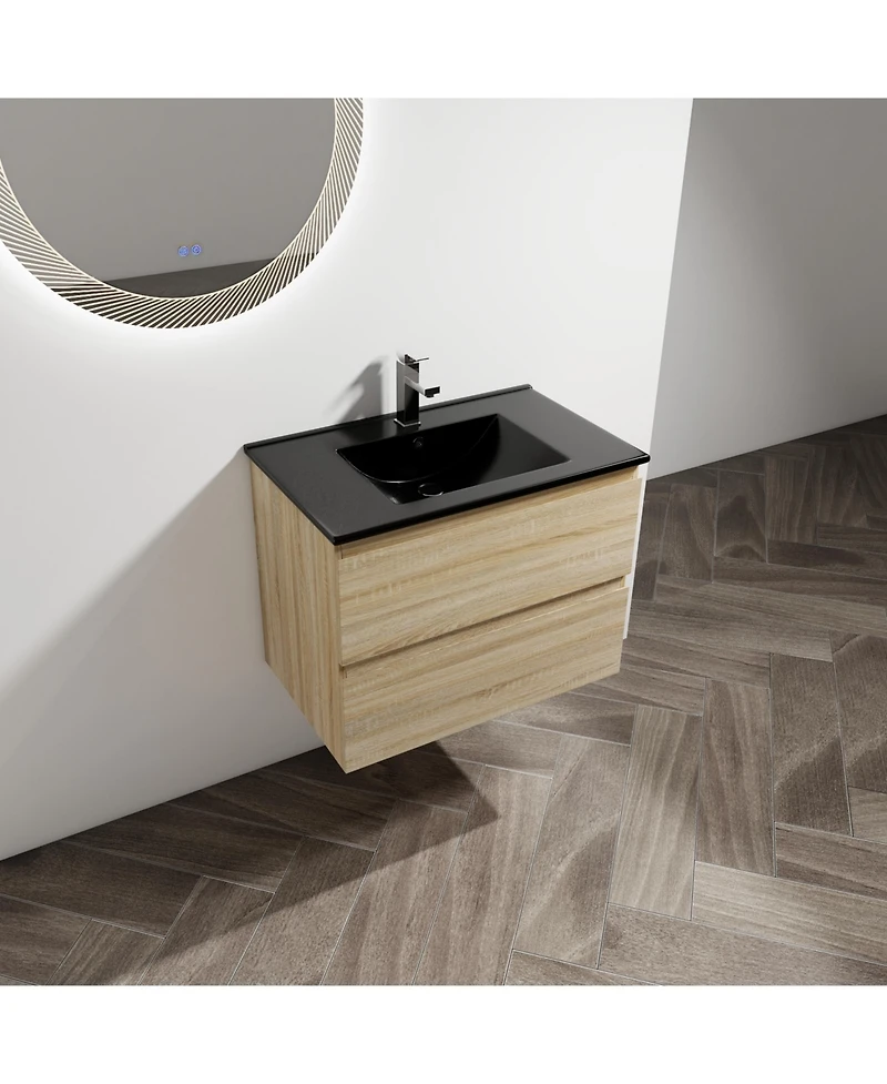 Streamdale 30" Wood Grain Vanity with Black Ceramic Sink & Soft-Close Drawers