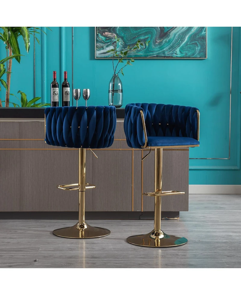 Streamdale Furniture Set Of 2 Bar Stools, With Chrome Footrest And Base Swivel Height Adjustable Mechanical Lifting