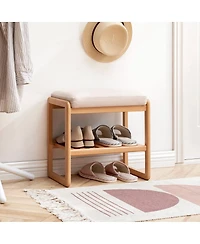 Simplie Fun Natural Solid Wood Shoe Bench, Beech Wood Storage Rack Organizer With High Rebound Sponge Cushion