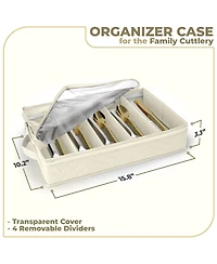 Sorbus Fabric Chest Flatware & Silverware Organizer Box with Zipper Clear Lid & Adjustable Divider (Beige)