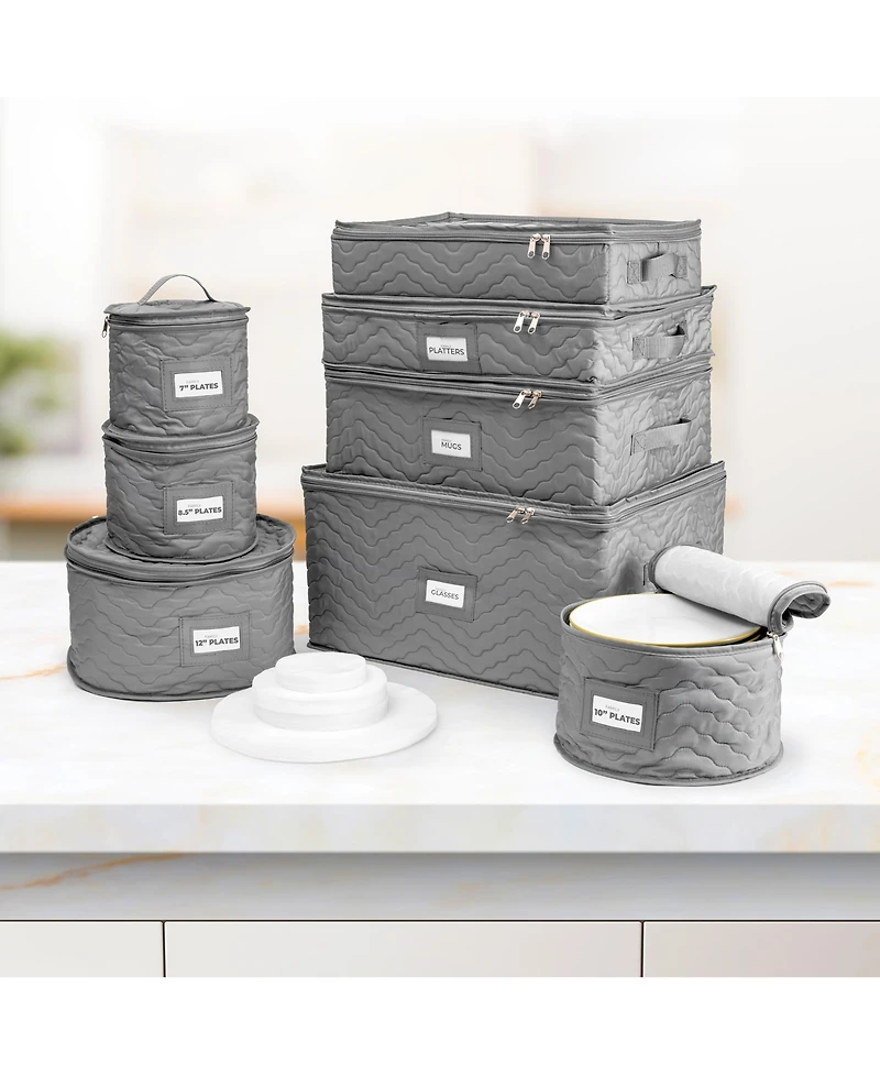 Sorbus 8 Piece Quilted China Dinnerware Storage Cases - for Dinnerware, Mugs, Cups (Gray)