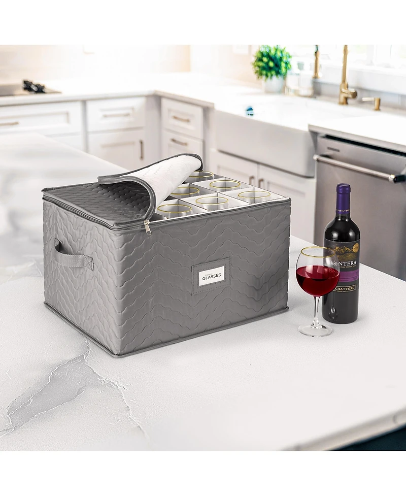 Sorbus Quilted Glassware Storage Case with Dividers - Holds 12 - Great for Protecting Wine Glasses, Champagne Flutes, Goblets, and more (Gray)