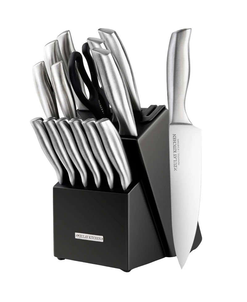 15 Piece Stainless Steel Knife Set with Block and Sharpener