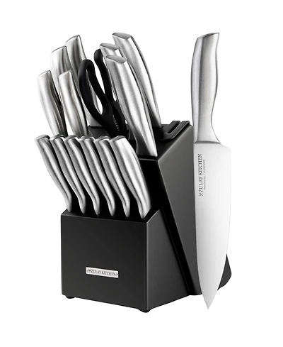15 Piece Stainless Steel Knife Set with Block and Sharpener