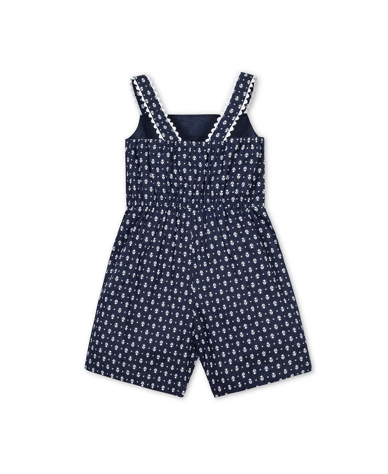 Hope & Henry Little Girls Scallop Trim Button Front Linen Romper