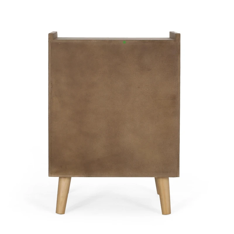 Simplie Fun Modern End Table with Rattan Accents, Built-in Hutch, and Ample Storage