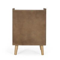 Simplie Fun Modern End Table with Rattan Accents, Built-in Hutch, and Ample Storage