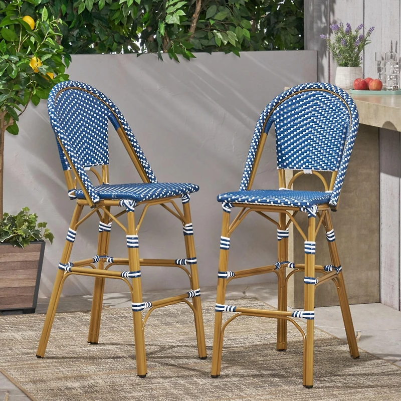 Streamdale Sleek Aluminum Bistro Barstools with Durable Poly Rattan Weave