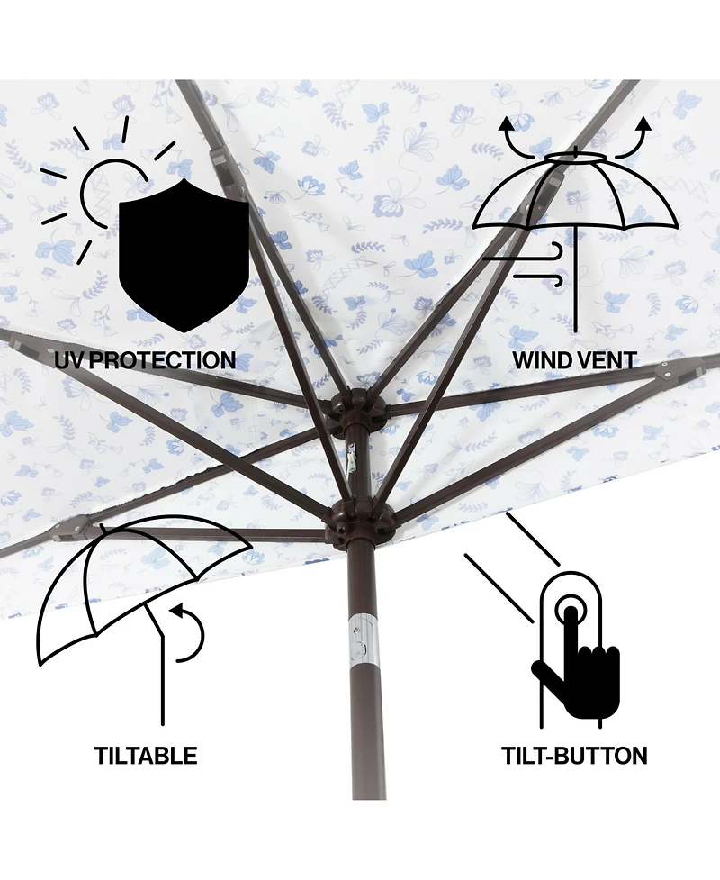 Jonathan Y 9ft Half Market Umbrella, Scalloped Fringe, Crank, Button Tilt, Uv Protection