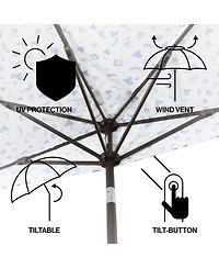 Jonathan Y 9ft Half Market Umbrella, Scalloped Fringe, Crank, Button Tilt, Uv Protection