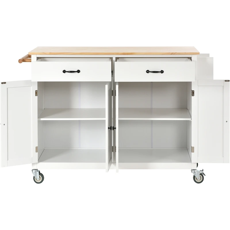 Streamdale Solid Wood Top Kitchen Island Cart with Storage & Towel Rack