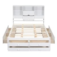 Streamdale Queen Size Platform Bed with Storage Headboard and 8 Drawers, White
