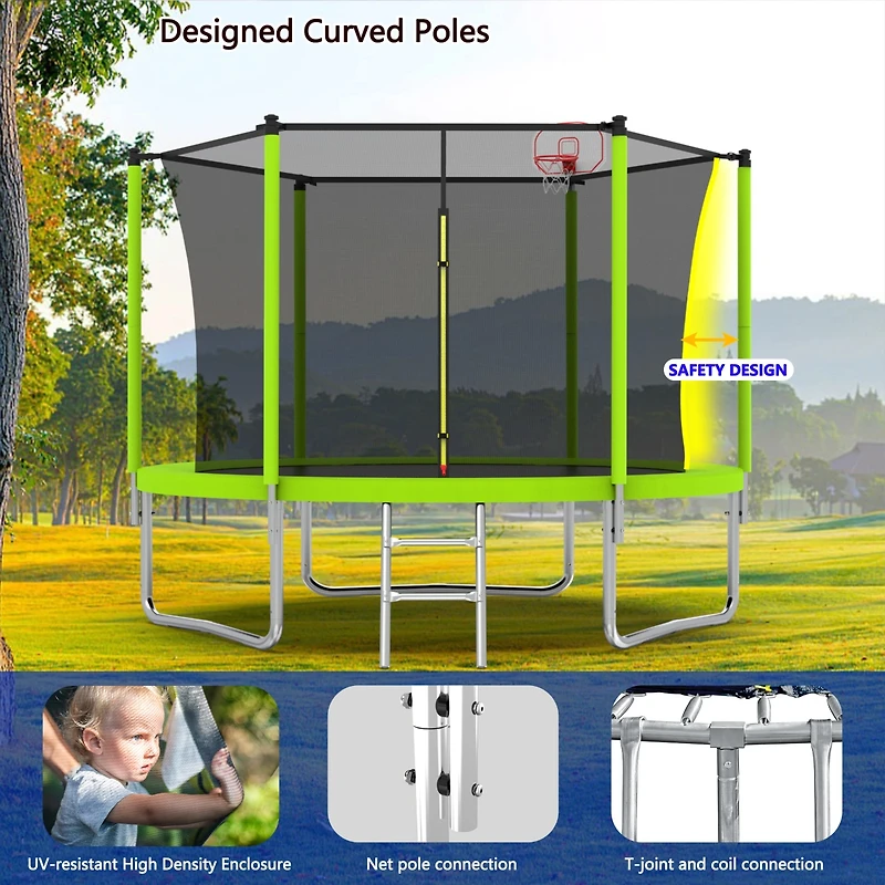 Streamdale Furniture 8FT Trampoline with Safety Enclosure Net, Basketball Hoop, Ladder