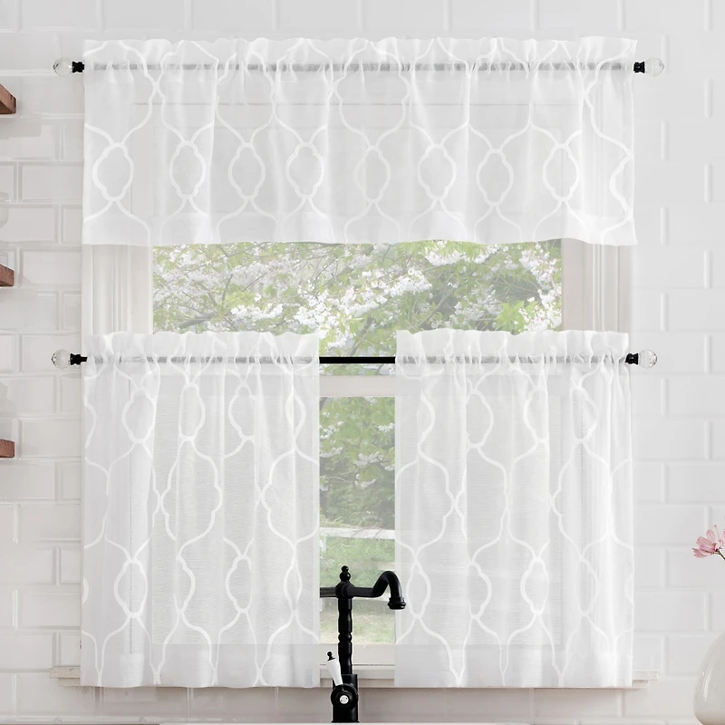 Allerton Embroidered Trellis Semi-Sheer Rod Pocket Kitchen Curtain Valance