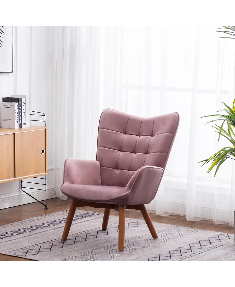 Simplie Fun Contemporary Silky Velvet Tufted Accent Chair with Ottoman, Mauve