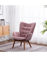 Simplie Fun Contemporary Silky Velvet Tufted Accent Chair with Ottoman, Mauve