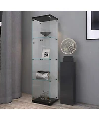 Streamdale 4 Shelves Glass Cabinet Glass Display Cabinet With One Door, Black