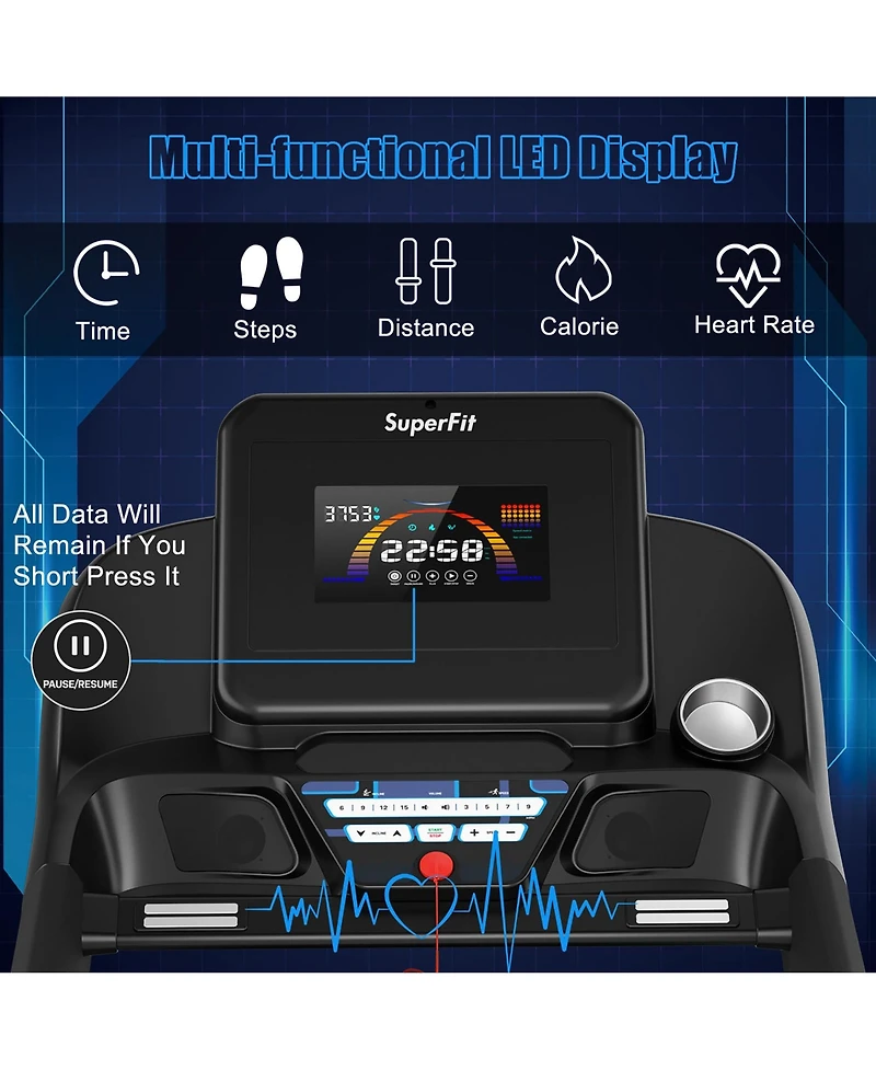 4.75HP Electric Folding Treadmill W/App Auto Incline Preset Programs Speakers