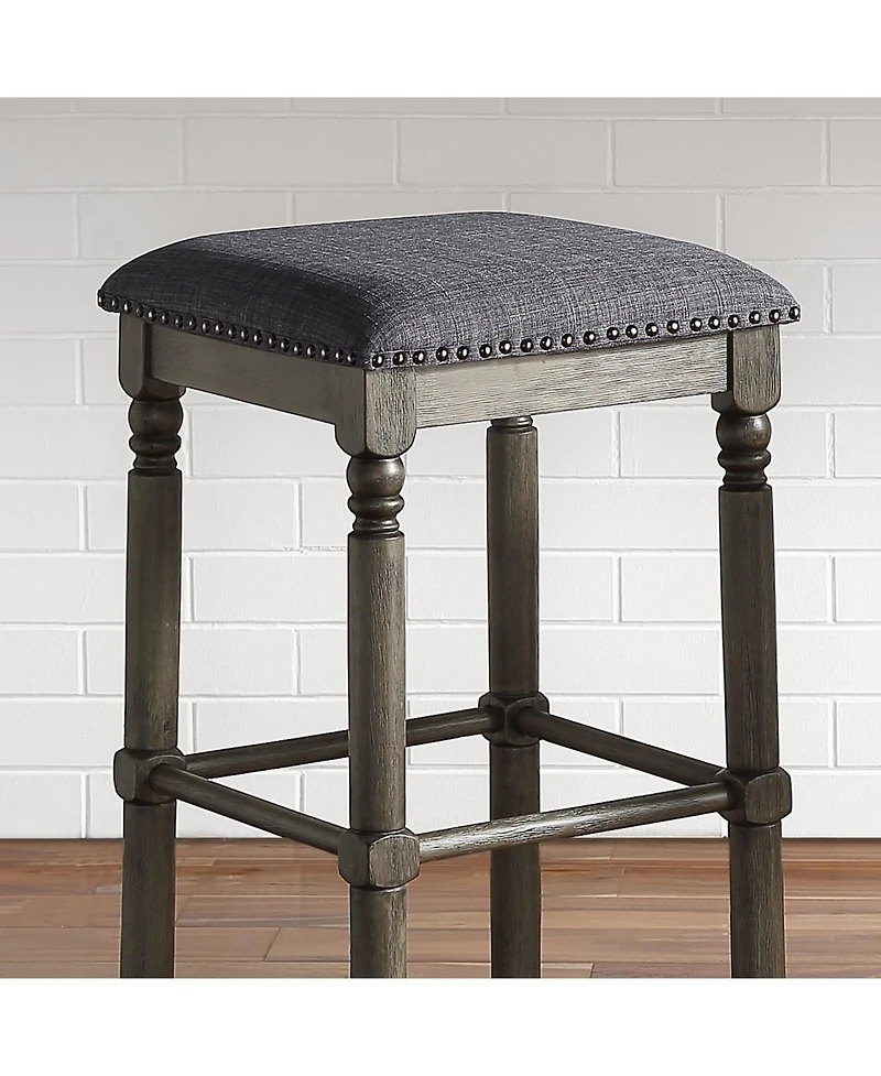 Streamdale Furniture Wood Upholstered Swivel Counter Height Stool, Set of 2, Grey