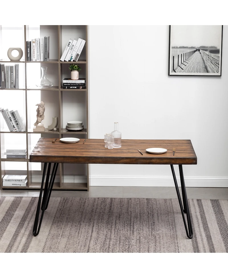 Streamdale Aryven Industrial Metal Hairpin Design Dining Table, Rustic Dark Pine