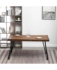 Streamdale Aryven Industrial Metal Hairpin Design Dining Table, Rustic Dark Pine
