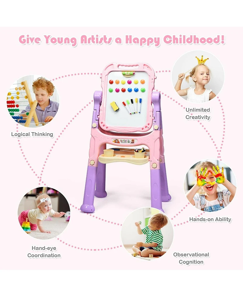 Skonyon Height Adjustable Kids Art Easel Magnetic Double-Sided Board