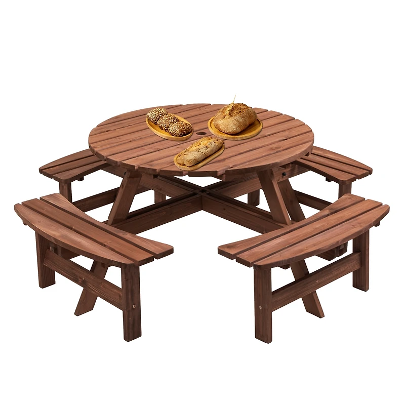 Streamdale Furniture 8 Person Wooden Picnic Table with Built-In Benches