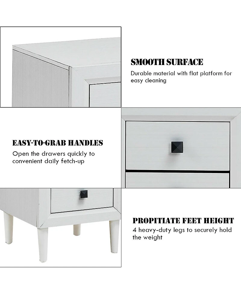 Sugift 2 Pieces Multipurpose Retro Nightstand Set with 2 Drawers