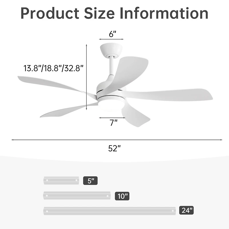 Sofucor 52 Ceiling Fans with Light Yellow with 5 Curve Blades