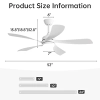 Sofucor 52 Ceiling Fans with Light Yellow with 5 Curve Blades