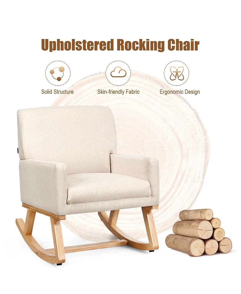 Gymax Mid Century Fabric Rocking Chair Upholstered Accent Armchair Lounge Chair Gray