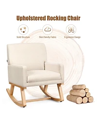 Gymax Mid Century Fabric Rocking Chair Upholstered Accent Armchair Lounge Chair Gray