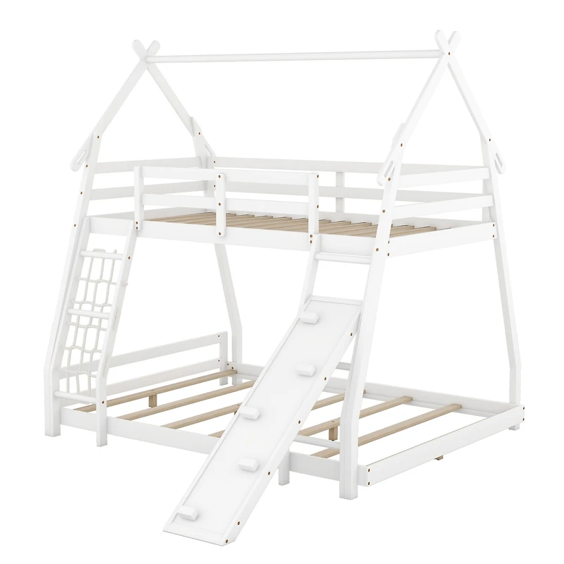 Streamdale Twin Over Queen House Bunk Bed With Climbing Nets And Ramp