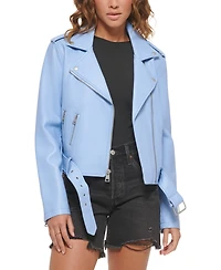 Levi's Women's Faux-Leather Belted Hem Moto Jacket