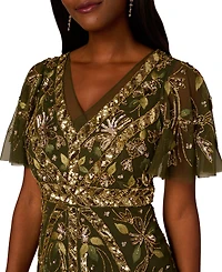 Adrianna Papell Women's V-Neck Embellished Flutter-Sleeve Dress