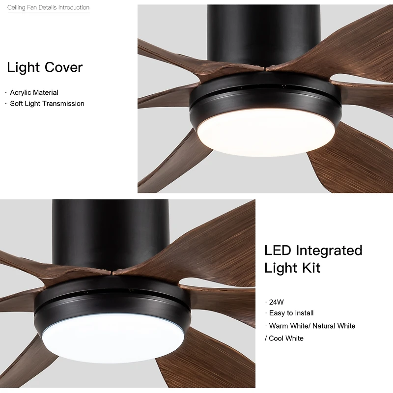 Streamdale 66" Vintage Ceiling Fan Lighting With Brown Blades In Integrated Led