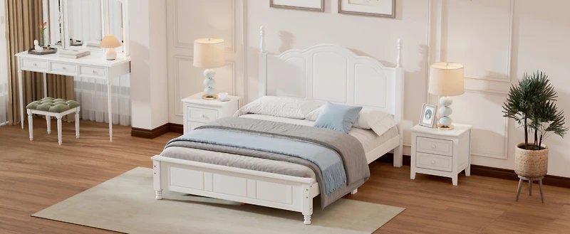 Streamdale White Retro Platform Bed with Wood Slats